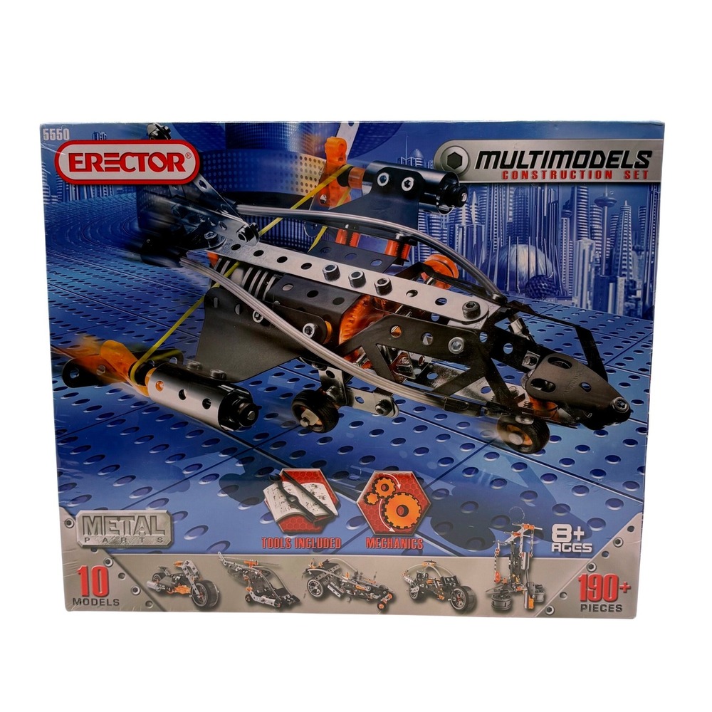 NIB Erector Multimodels 10 Model Construction Set 5550 Metal Parts 190+ Pcs Stem